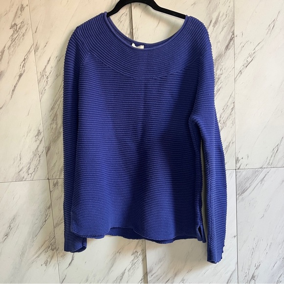 Talbots Blue Cotton Ribbed Boatneck Cotton Sweater SZ M - Picture 1 of 6